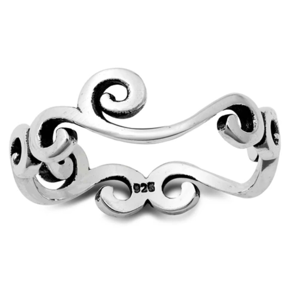 Sterling Silver Swirl Ring – Oxidized Vintage Finish (size 8)